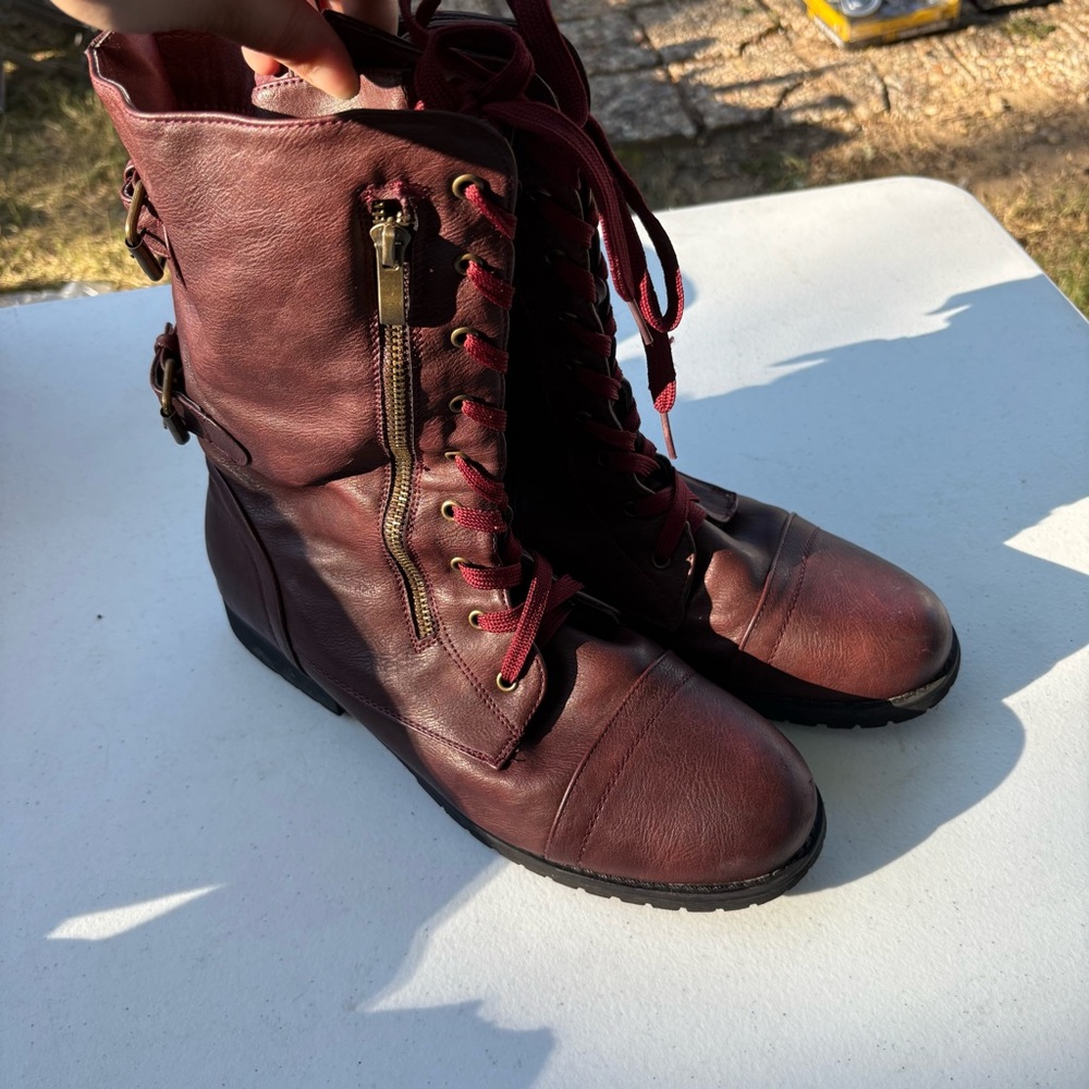 Women's Burgundy Combat Boots